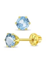 delightful tiny gold round March simulated birthstone baby earrings